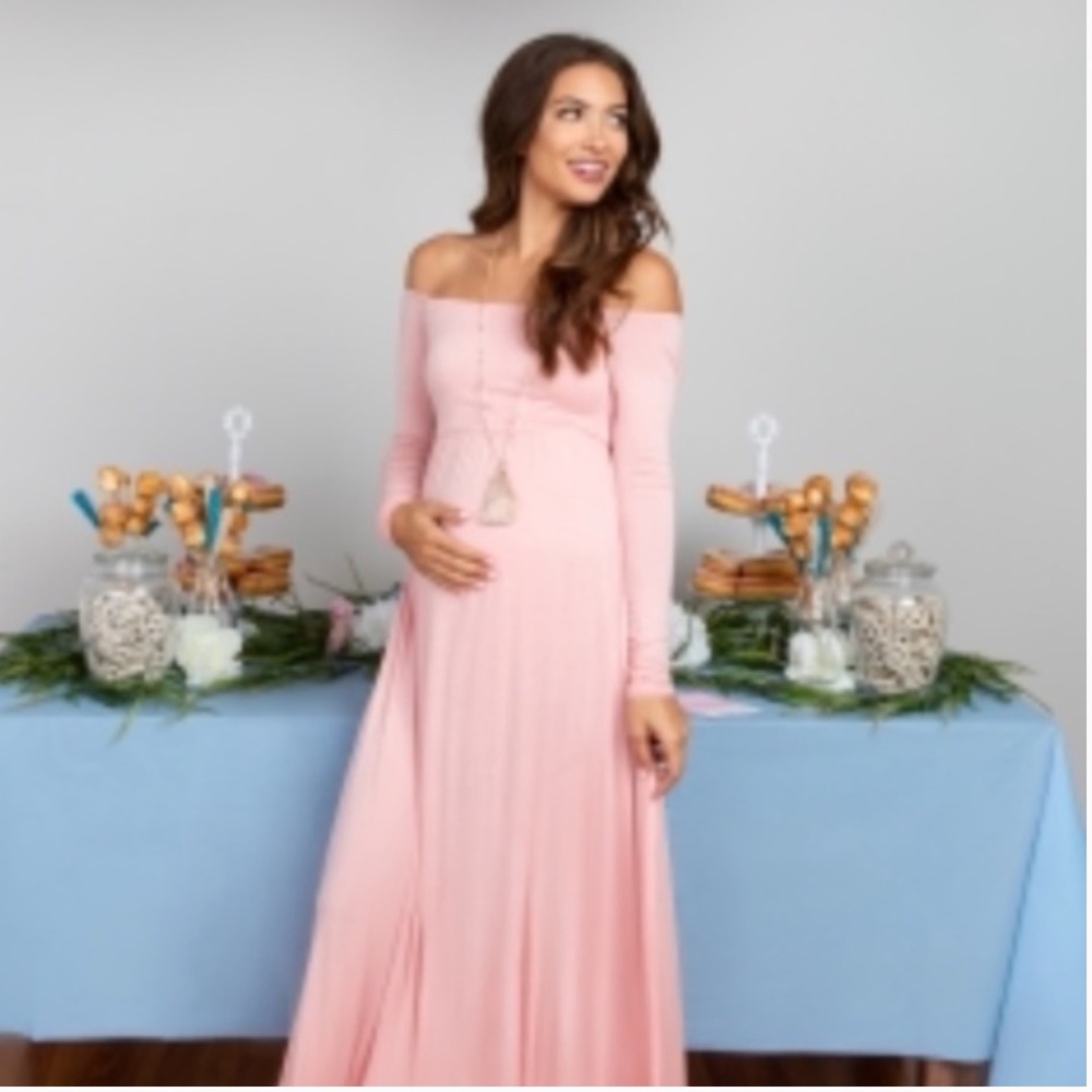 NWOT PinkBlush Off Shoulder Maternity Maxi Dress L